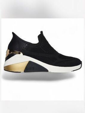 Women's Black Knit Slip-On Sneaker with Gold Accent